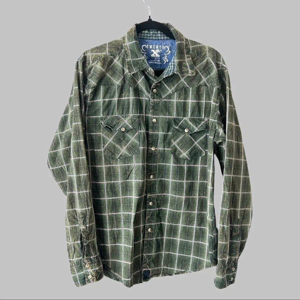 Twenty X  Cotton Plaid Distressed Button Down Western Shirt